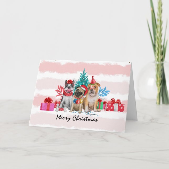 Christmas cute dogs with box of gifts  holiday card (Front)