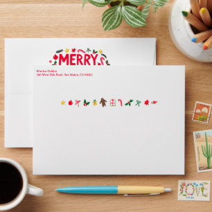 CHRISTMAS Cute Doodle Whimsical CUSTOM Holiday Envelope