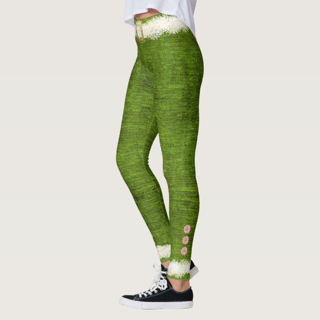 Christmas Cute Elf Costume Green Holiday Fun Leggings (Left)