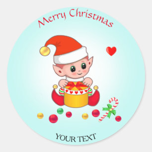Christmas Cute Elf for Gifts & Favors Classic Round Sticker