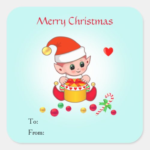 Christmas Cute Elf for Gifts  Favors Square Sticker