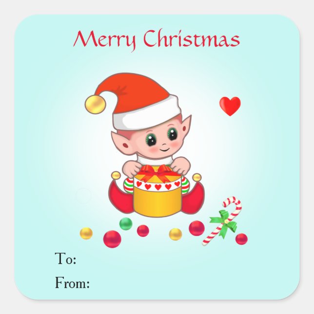 Christmas Cute Elf for Gifts & Favors Square Sticker (Front)