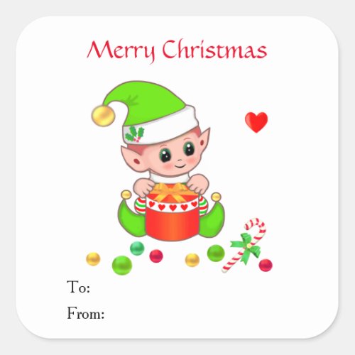 Christmas Cute Elf for Gifts  Favors Square Sticker