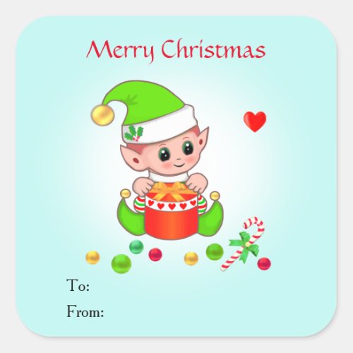 Christmas Cute Elf for Gifts  Favors Square Sticker