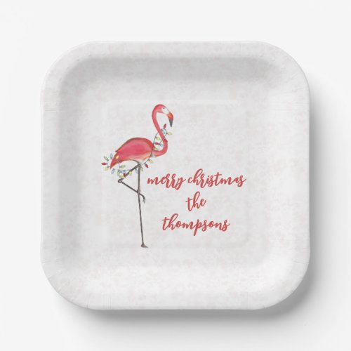 Christmas Cute Festive Flamingo String Light Paper Plates