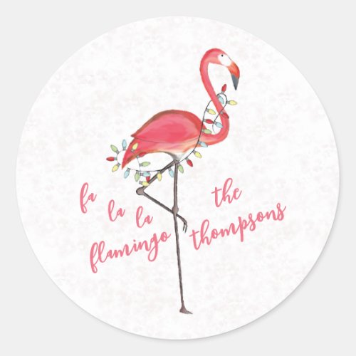 Christmas Cute Festive Flamingo String Lights  Classic Round Sticker