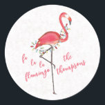 Christmas Cute Festive Flamingo String Lights  Classic Round Sticker<br><div class="desc">This design features holiday Christmas string lights simple,  minimalist flamingo cute whimsical,  modern chic calligraphy script font,  calligraphy recipient Christmas cards,  Christmas holiday party treat favor,  minimalist shipping holiday cards,  pink colorful bright festive decorations,  unique cool bird animal nature,  beach ocean sea coastal Florida,  artwork by laura lacina</div>