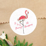 Christmas Cute Festive Flamingo String Lights  Classic Round Sticker<br><div class="desc">This design features holiday Christmas string lights simple,  minimalist flamingo cute whimsical,  modern chic calligraphy script font,  calligraphy recipient Christmas cards,  Christmas holiday party treat favor,  minimalist shipping holiday cards,  pink colorful bright festive decorations,  unique cool bird animal nature,  beach ocean sea coastal Florida,  artwork by laura lacina</div>