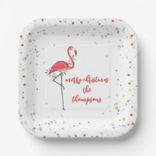 Christmas Cute Festive Flamingo String Lights Paper Plates