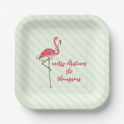 Christmas Cute Festive Flamingo String Lights Paper Plates
