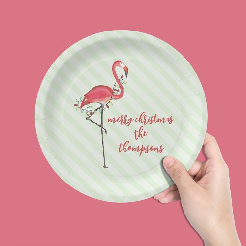 Christmas Cute Festive Flamingo String Lights Paper Plates