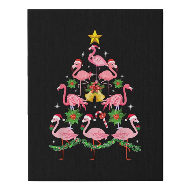 Christmas - Cute Flamingo Christmas Tree Faux Canvas Print (Front)