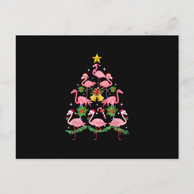 Christmas - Cute Flamingo Christmas Tree Invitation Postcard (Front)