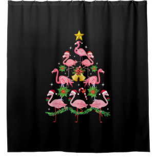 Christmas - Cute Flamingo Christmas Tree Shower Curtain