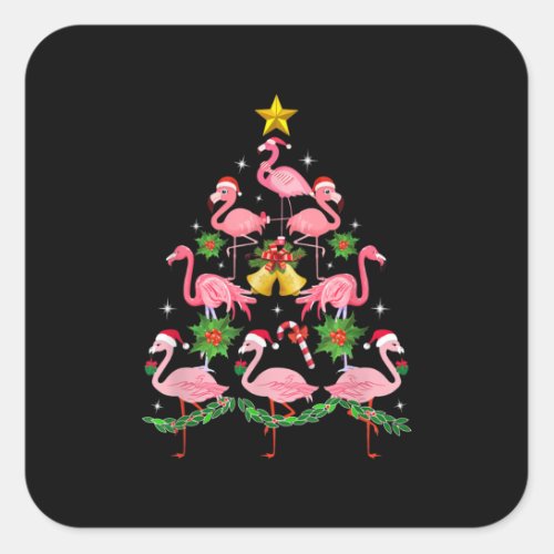 Christmas _ Cute Flamingo Christmas Tree Square Sticker