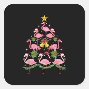 Christmas - Cute Flamingo Christmas Tree Square Sticker