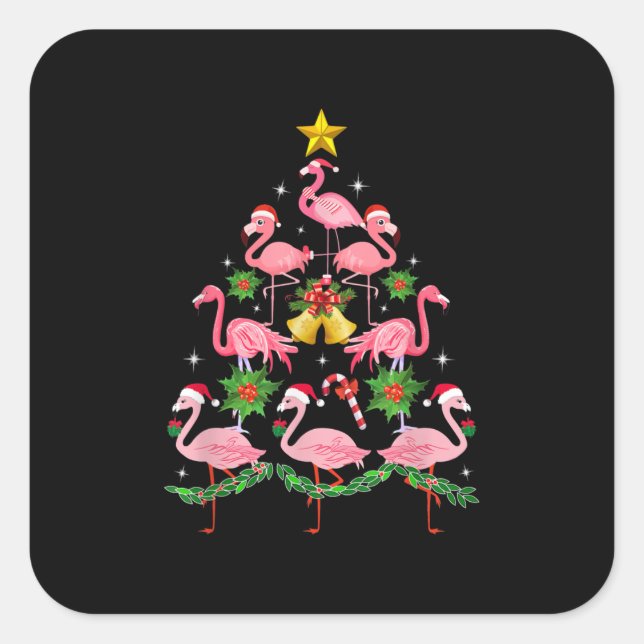 Christmas - Cute Flamingo Christmas Tree Square Sticker (Front)