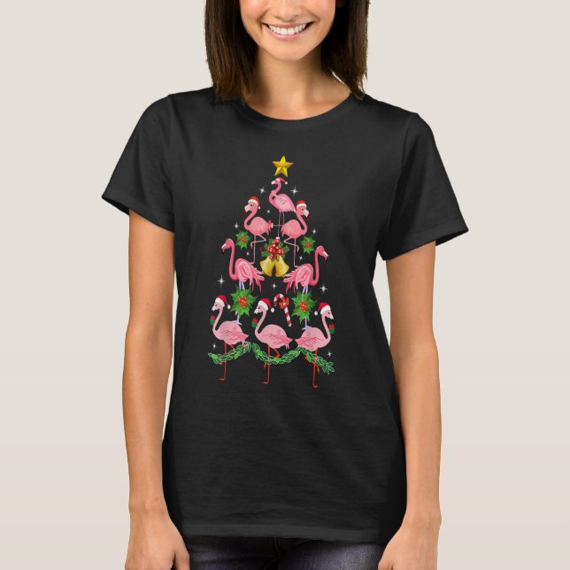 Christmas - Cute Flamingo |Christmas Tree T-Shirt. T-Shirt (Front)