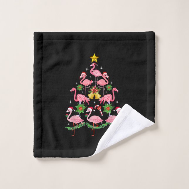 Christmas - Cute Flamingo Christmas Tree Wash Cloth (Wash Cloth)