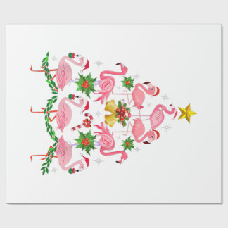 Christmas - Cute Flamingo Christmas Tree Wrapping Paper