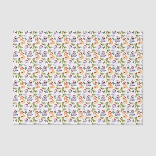 Christmas | Cute Forest Animals Pattern Tissue Paper (Front)