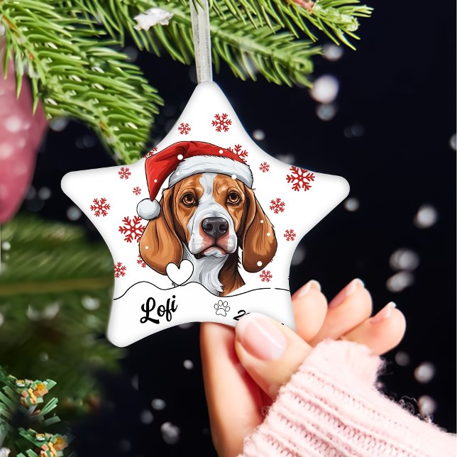 Christmas Cute Fox Hound Dog Personalized Ceramic Ornament (Creator Uploaded)