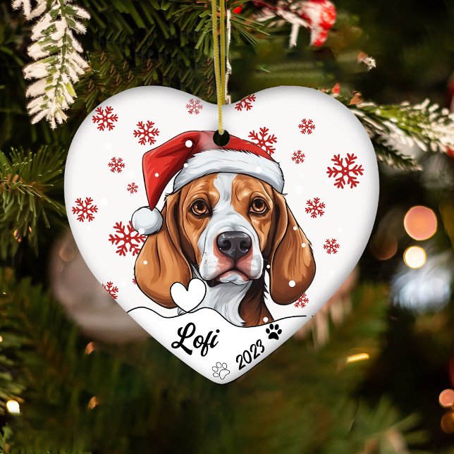 Christmas Cute Fox Hound Dog Personalized Ceramic Ornament (Creator Uploaded)