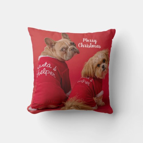 Christmas Cute French Bulldog And Shih Tzu Throw Pillow