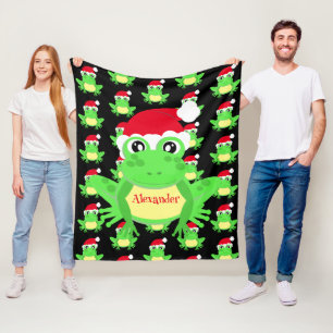 Christmas Cute Frog Santa Hat Black Novelty Fleece Blanket