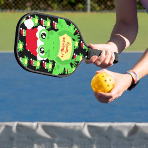 Christmas Cute Frog Santa Hat Pattern Novelty Pickleball Paddle