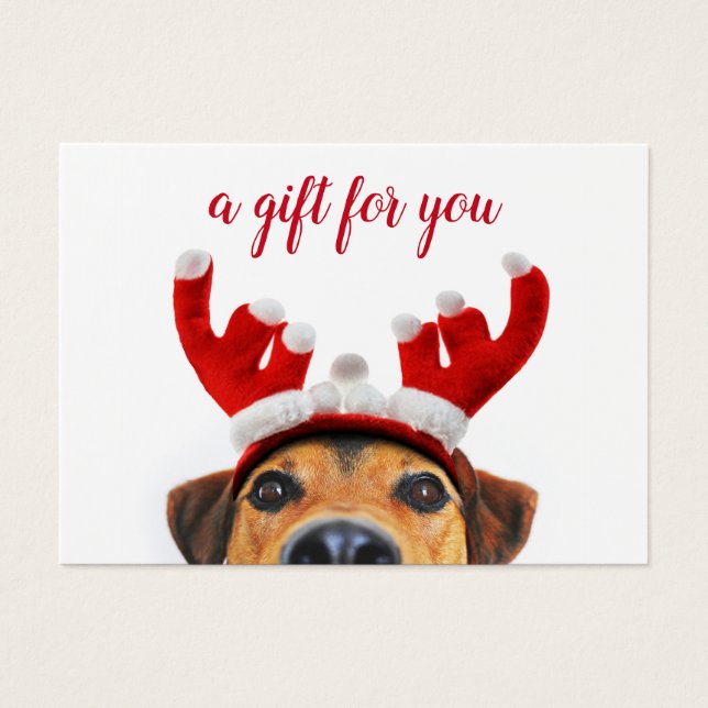 Christmas Cute Fun Dog Reindeer Headband Gift Card (Front)