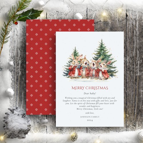 Christmas Cute Funny Bunnies Baby Red Green Holiday Card