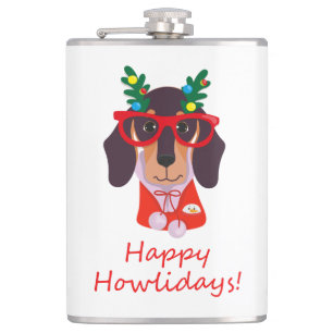 Christmas Cute Funny Dog Dachshund Howlidays 8 oz Flask