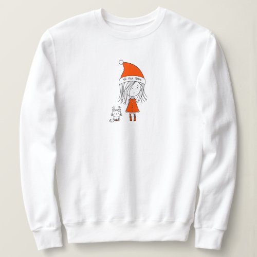 Christmas Cute Funny Santa Girl Cat Cartoon Name Sweatshirt