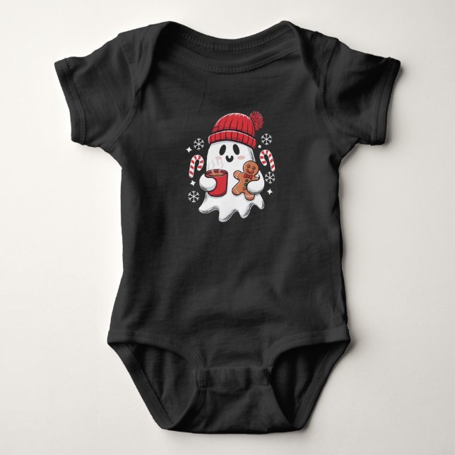 Christmas Cute Ghost Iced Coffee Retro Xmas Coffee Baby Bodysuit (Front)