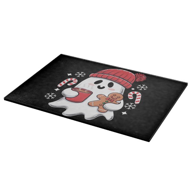 Christmas Cute Ghost Iced Coffee Retro Xmas Coffee Cutting Board (Corner)