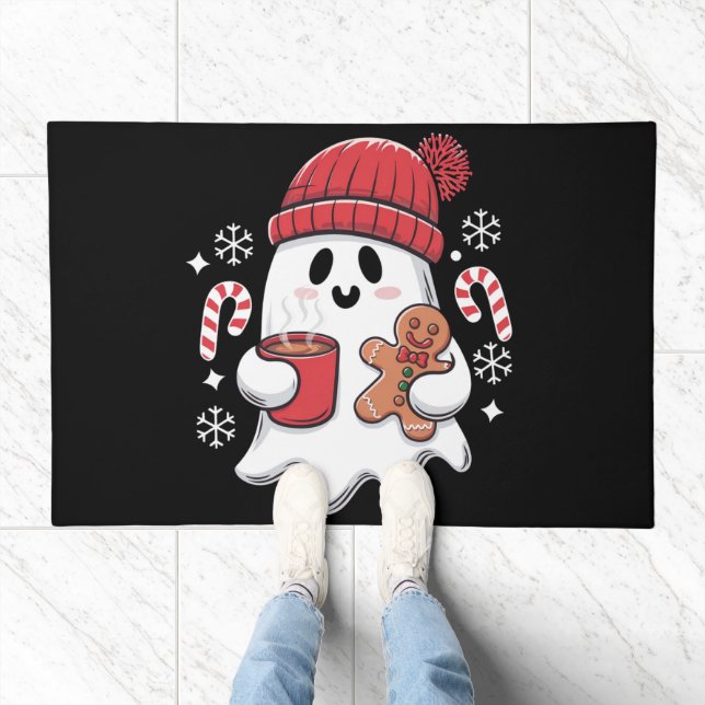 Christmas Cute Ghost Iced Coffee Retro Xmas Coffee Doormat (Indoor)