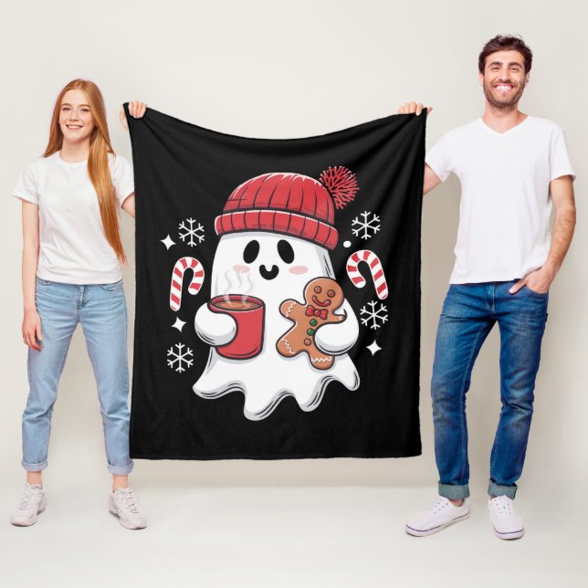 Christmas Cute Ghost Iced Coffee Retro Xmas Coffee Fleece Blanket (In Situ)