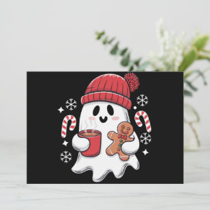 Christmas Cute Ghost Iced Coffee Retro Xmas Coffee Holiday Card