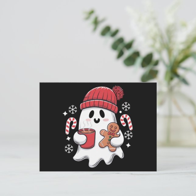 Christmas Cute Ghost Iced Coffee Retro Xmas Coffee Holiday Postcard (Standing Front)