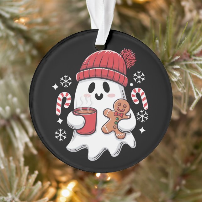 Christmas Cute Ghost Iced Coffee Retro Xmas Coffee Ornament (Tree)