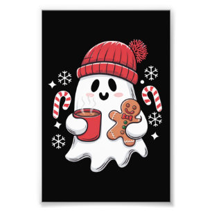 Christmas Cute Ghost Iced Coffee Retro Xmas Coffee Photo Print