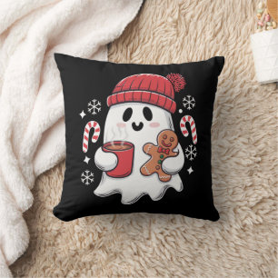 Christmas Cute Ghost Iced Coffee Retro Xmas Coffee Throw Pillow