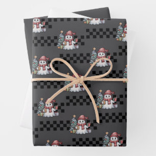 Christmas Cute Ghost Retro Spooky Xmas Holiday Wrapping Paper Sheets