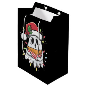 Christmas Cute Ghost Santa Party Xmas Holiday Medium Gift Bag
