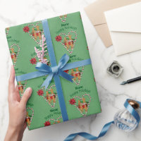 Watercolor Gingerbread Candy Cane Christmas Wrapping Paper, Zazzle