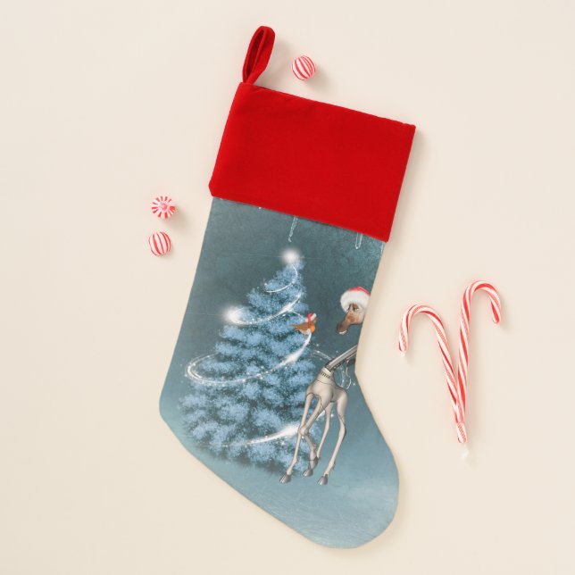 Christmas, cute giraffe with bird christmas stocking (Front)