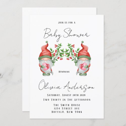 Christmas Cute Gnome Baby Shower Invitation