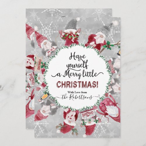 Christmas Cute Gnome Snowflake Gray Red Photograph Holiday Card