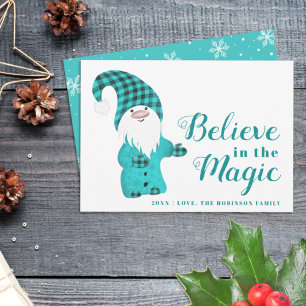 Christmas Cute Gnome Teal Blue Winter Holiday Card
